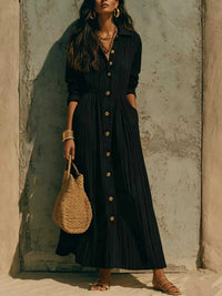 Full Size Textured Button Front Long Sleeve Maxi Dress Plus Size 100100300066352 41 Affordable Fashion Under $100 Jerry's Apparel 