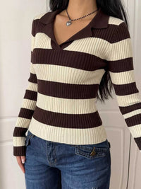 Striped Ribbed Knit Long Sleeve Sweater 100100411888212 40 Women's Sweaters and Knitwear Jerry's Apparel 