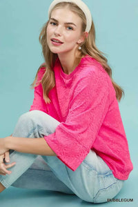 Round Neck Textured Floral Terry Blouse 100100786341546 47 Affordable Fashion Under $100 Jerry's Apparel 