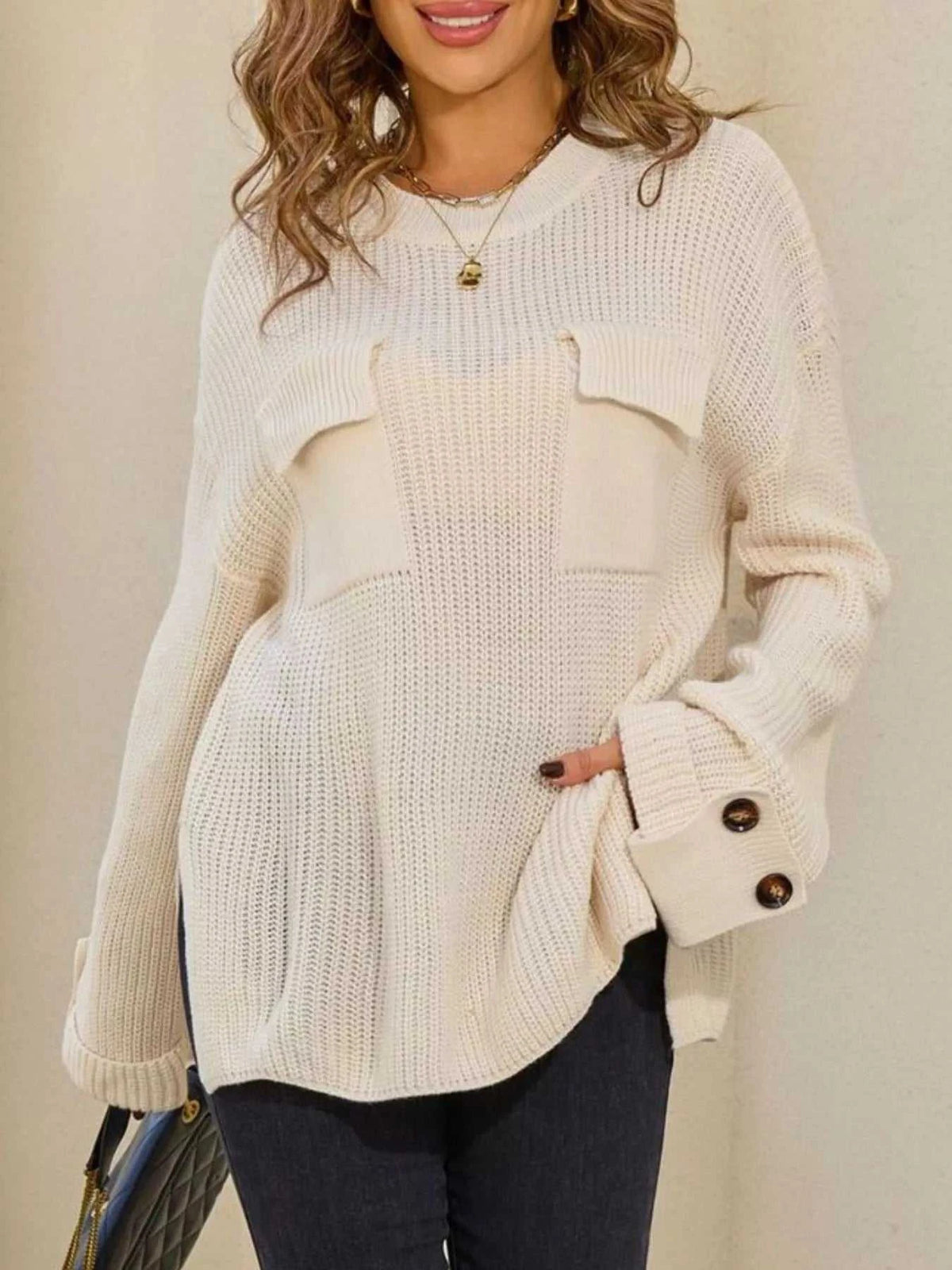 Pocket Detail Round Neck Sweater 100100321906852 48 Affordable Fashion Under $100 Jerry's Apparel 