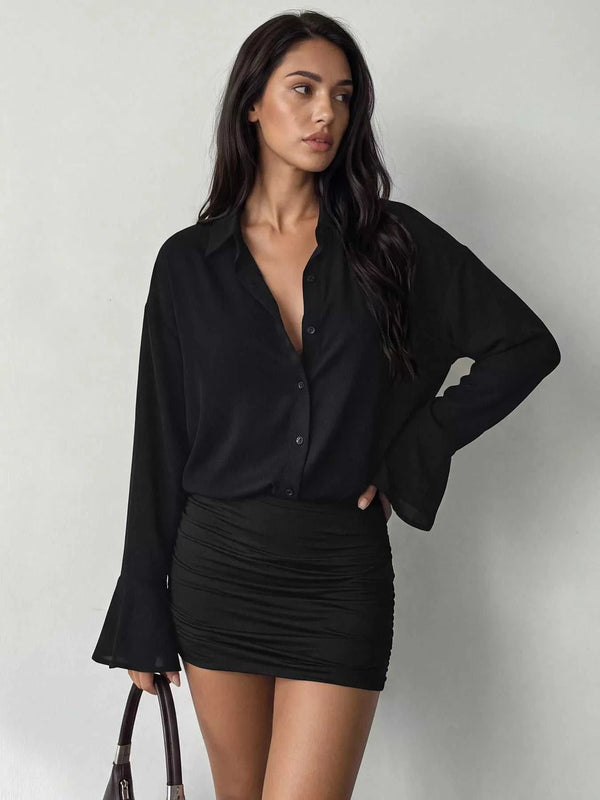 Button Front Flounce Sleeve Bodycon Shirt Dress 101001664786190 49 Affordable Fashion Under $100 Jerry's Apparel 