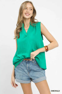 Umgee Sleeveless Textured Notch Neck Top 100100499891087 47 Affordable Fashion Under $100 Jerry's Apparel 