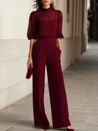 Mock Neck Puff Sleeve Top and Wide Leg Pants Set 101001448710869 73 Affordable Fashion Under $100 Jerry's Apparel 