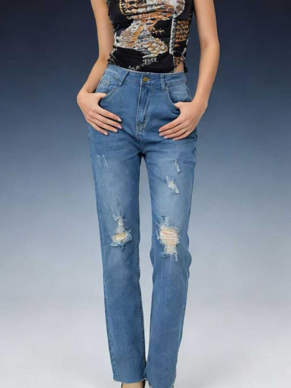 High-Waisted Distressed Jeans 100100550939009 40 Affordable Fashion Under $100 Jerry's Apparel 