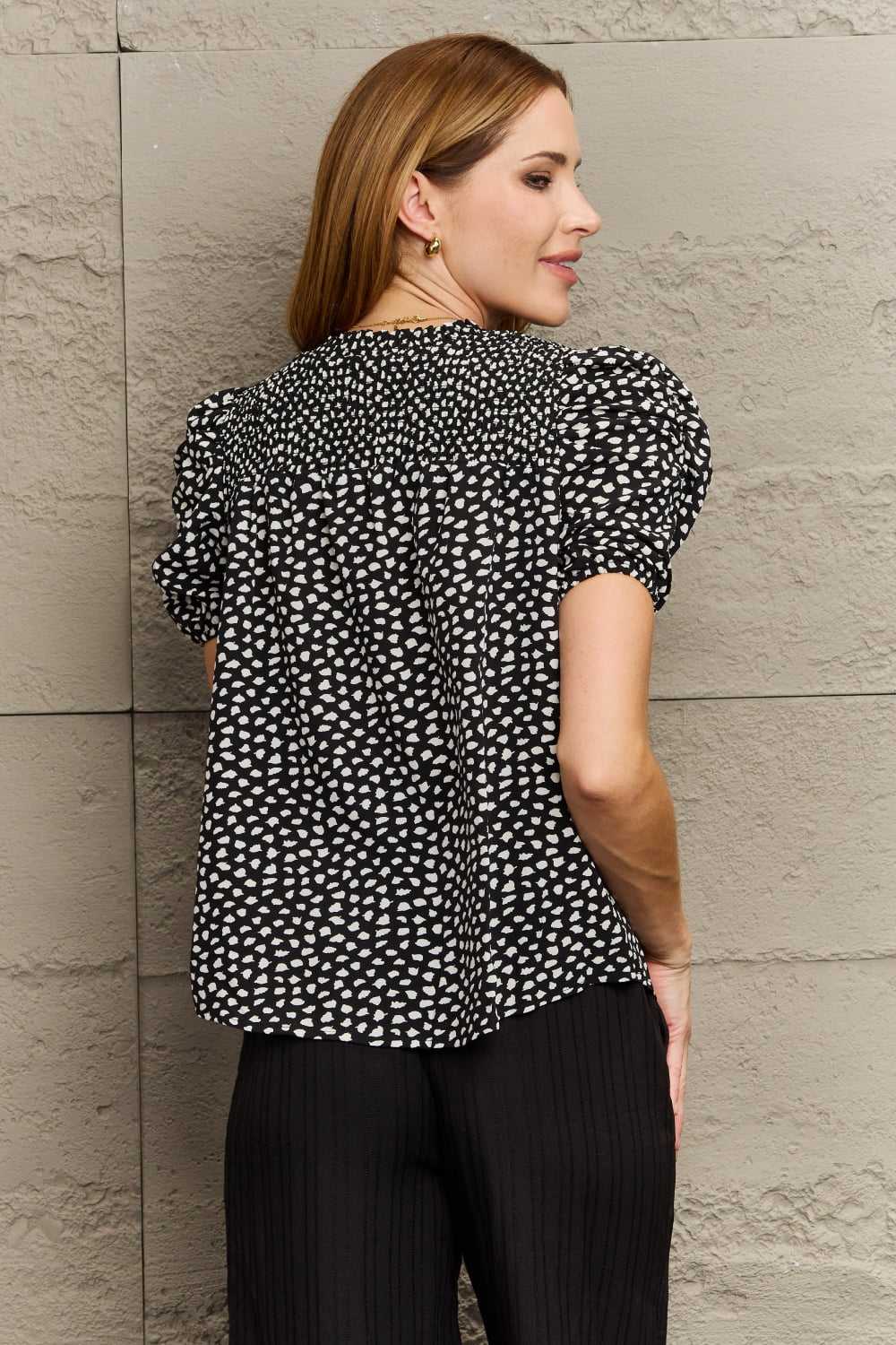 Perfee Printed Round Neck Puff Sleeve Blouse 100101221667412 29 Affordable Fashion Under $100 Jerry's Apparel 
