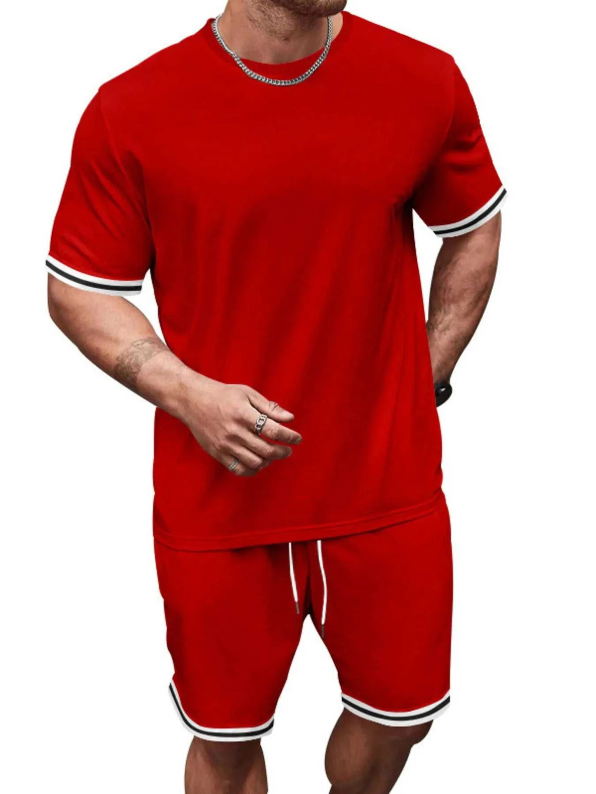 Men's Full Size Striped Short Sleeve Tee and Shorts Set Plus Size 100400468478831 33 Affordable Fashion Under $100 Jerry's Apparel 