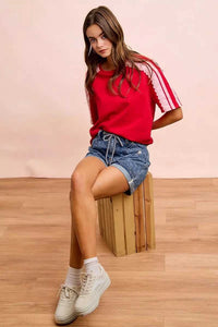 BiBi French Terry Side Lace Detail Short Sleeves Top 100100237661933 42 Affordable Fashion Under $100 Jerry's Apparel 