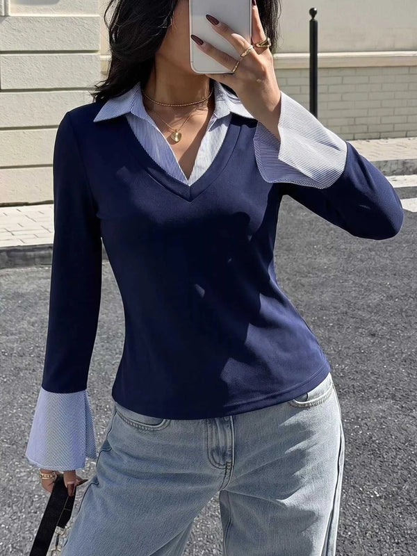 Contrast Collar Long Sleeve Top 100100079537972 41 Affordable Fashion Under $100 Jerry's Apparel 