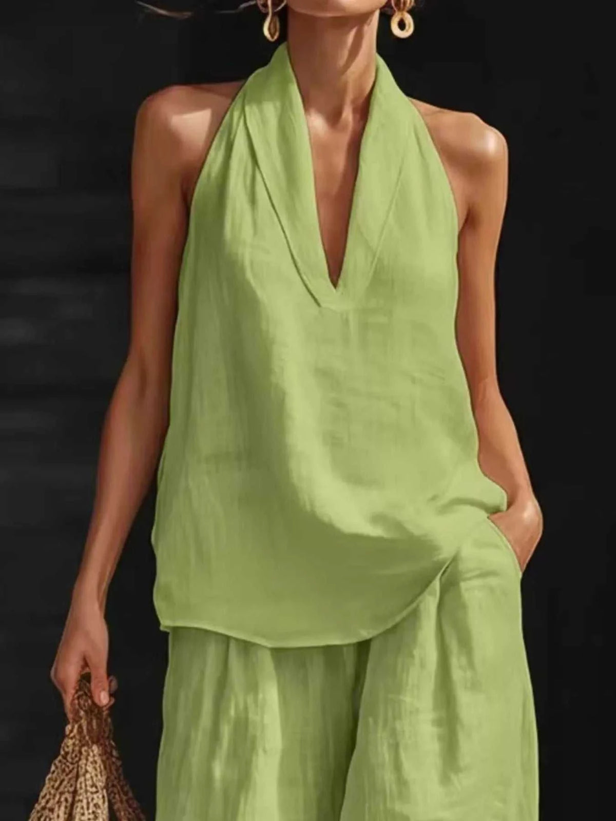 Full Size Halter Neck Top and Wide Leg Pants Set Plus Size 100100162890040 46 Affordable Fashion Under $100 Jerry's Apparel 