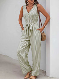 Striped Button-Front Tie Waist Wide Leg Jumpsuit 100100833661971 44 Affordable Fashion Under $100 Jerry's Apparel 