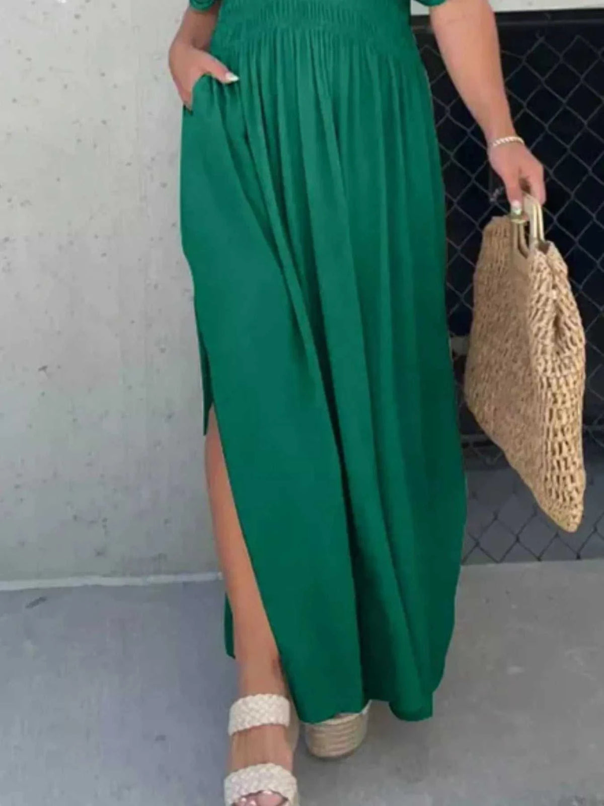 Full Size Slit V-Neck Smocked Waist Maxi Dress Plus Size 100100000480005 59 Gifts for Her Jerry's Apparel 