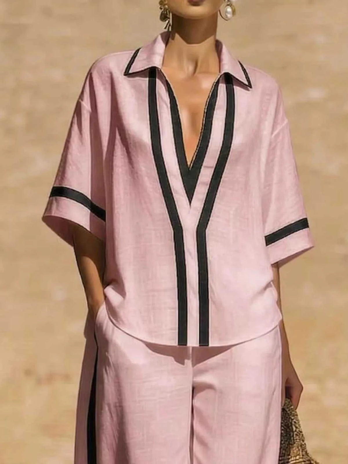 Full Size Contrast Trim Top and Pants Set Plus Size 100100614502241 43 Affordable Fashion Under $100 Jerry's Apparel 
