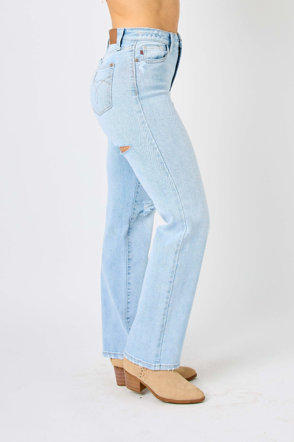 Full Size High Waist Distressed Straight Jeans