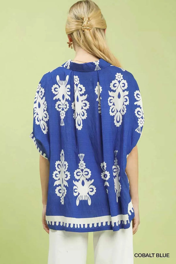Umgee Abstract Print Button Down Short Sleeve Shirt 100100063001785 45 Affordable Fashion Under $100 Jerry's Apparel 