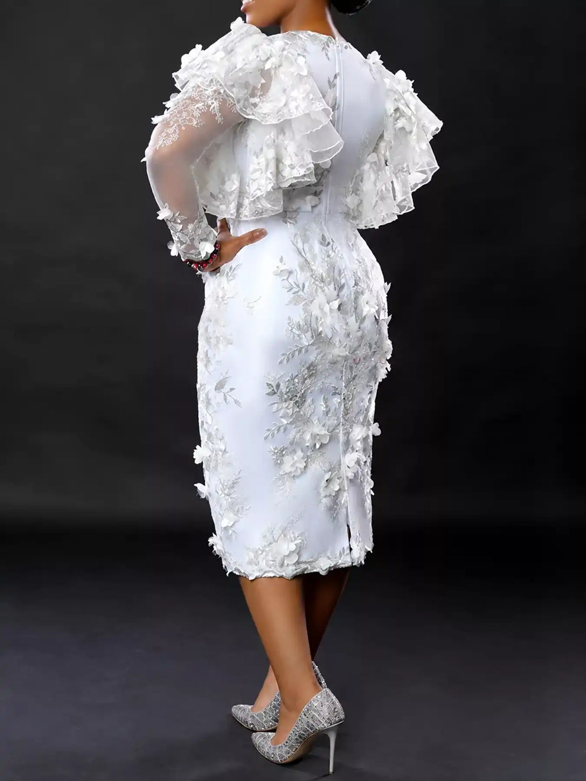 Plus Size Floral Embroidered Sheer Ruffle Sleeve Midi Dress 101001027950241 106 Brunch Dresses Jerry's Apparel 
