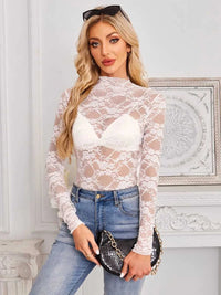 Mock Neck Long Sleeve Lace Sheer Top 100100861526419 16 Affordable Fashion Under $100 Jerry's Apparel 