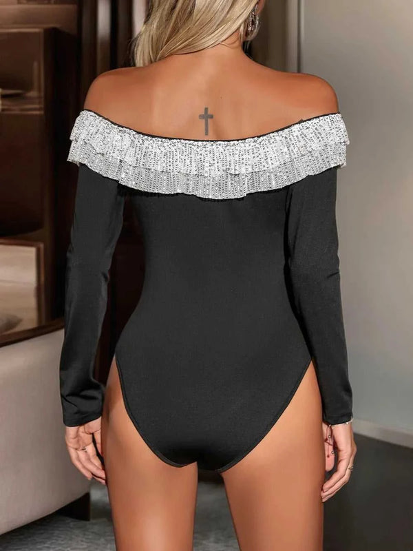 Perfee Sequin Ruffled Off-Shoulder Long Sleeve Bodysuit 100100270941605 24 Affordable Fashion Under $100 Jerry's Apparel 
