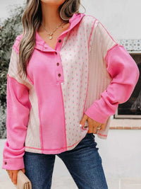 Mixed Texture Waffle Floral Patchwork Hooded Oversize Pullover 100100599360208 50 Affordable Fashion Under $100 Jerry's Apparel 