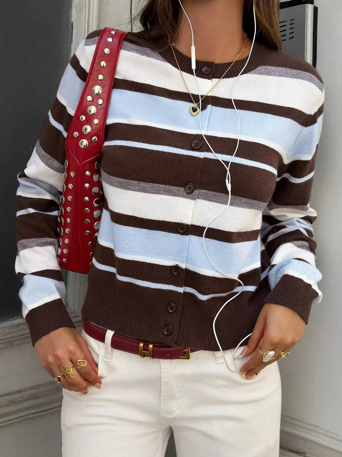 Striped Knit Button-Down Cardigan 101002803112016 50 Affordable Fashion Under $100 Jerry's Apparel 