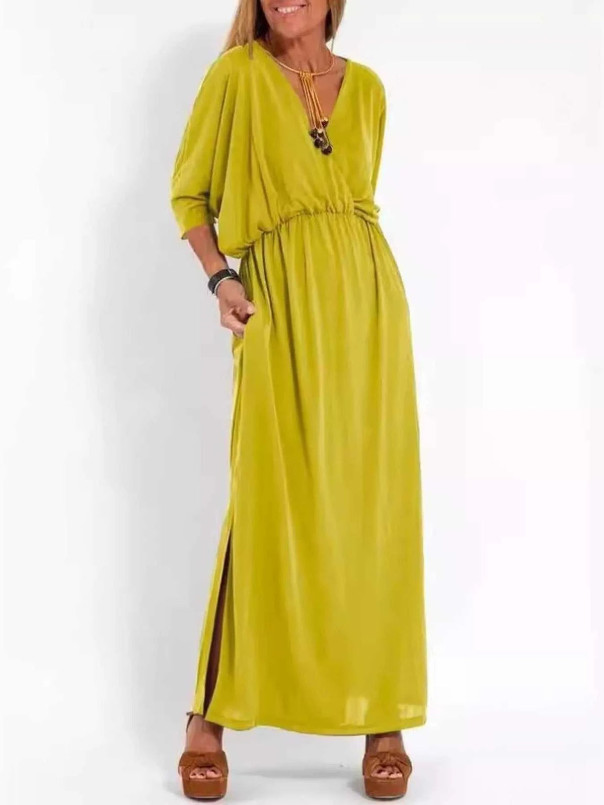 Full Size V-Neck Batwing Sleeve Maxi Dress with Side Slits Plus Size 100100963539918 27 Affordable Fashion Under $100 Jerry's Apparel 