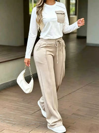 Long Sleeve Pocket Top and Wide-Leg Drawstring Pants Set 101001460183522 63 Affordable Fashion Under $100 Jerry's Apparel 