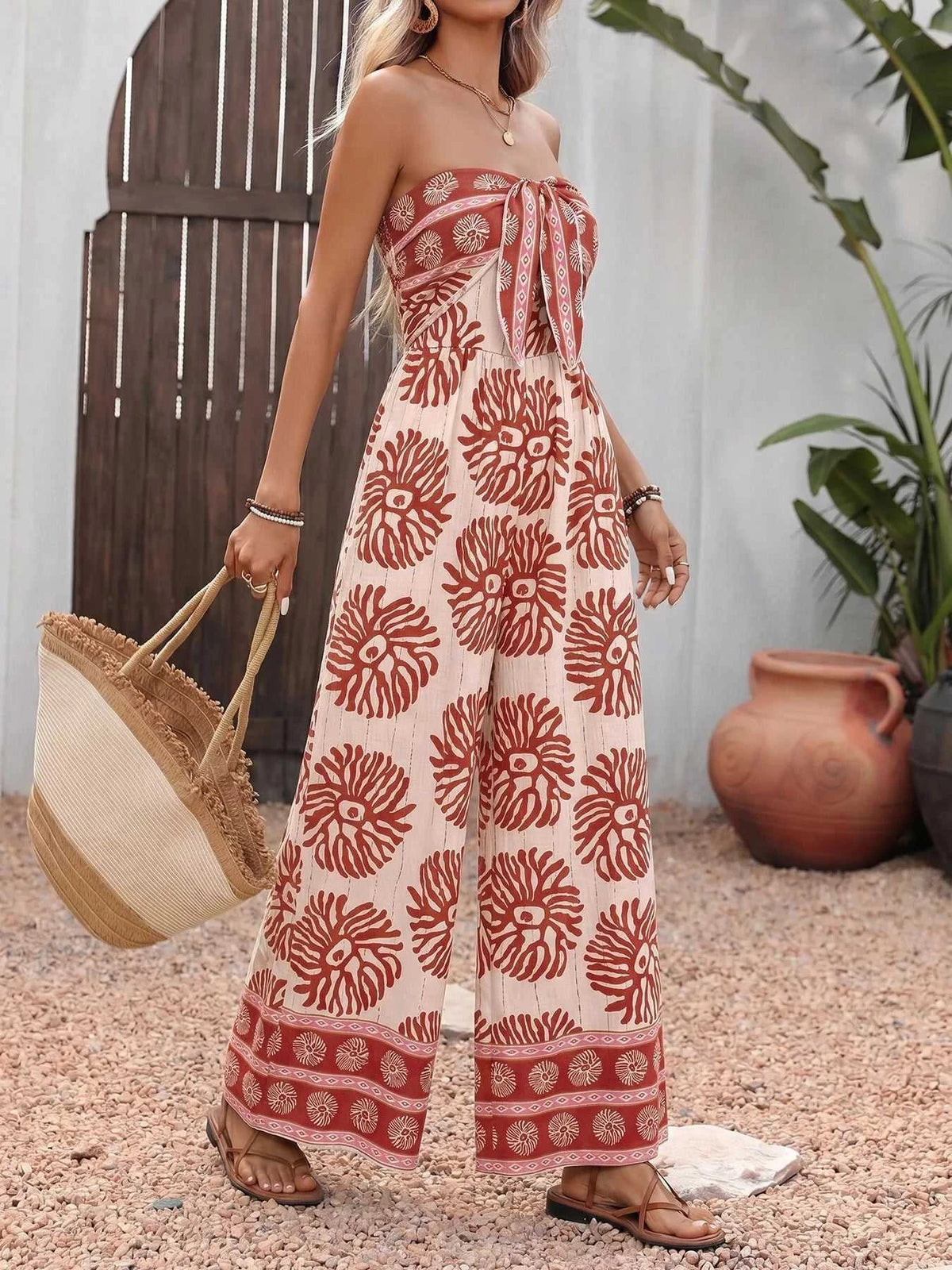 Floral Print Strapless Wide Leg Jumpsuit 100100347268160 42 Affordable Fashion Under $100 Jerry's Apparel 
