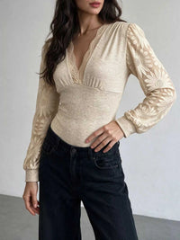 V-Neck Lace Trim Floral Mesh Sleeve Bodysuit 101001744297660 36 Affordable Fashion Under $100 Jerry's Apparel 