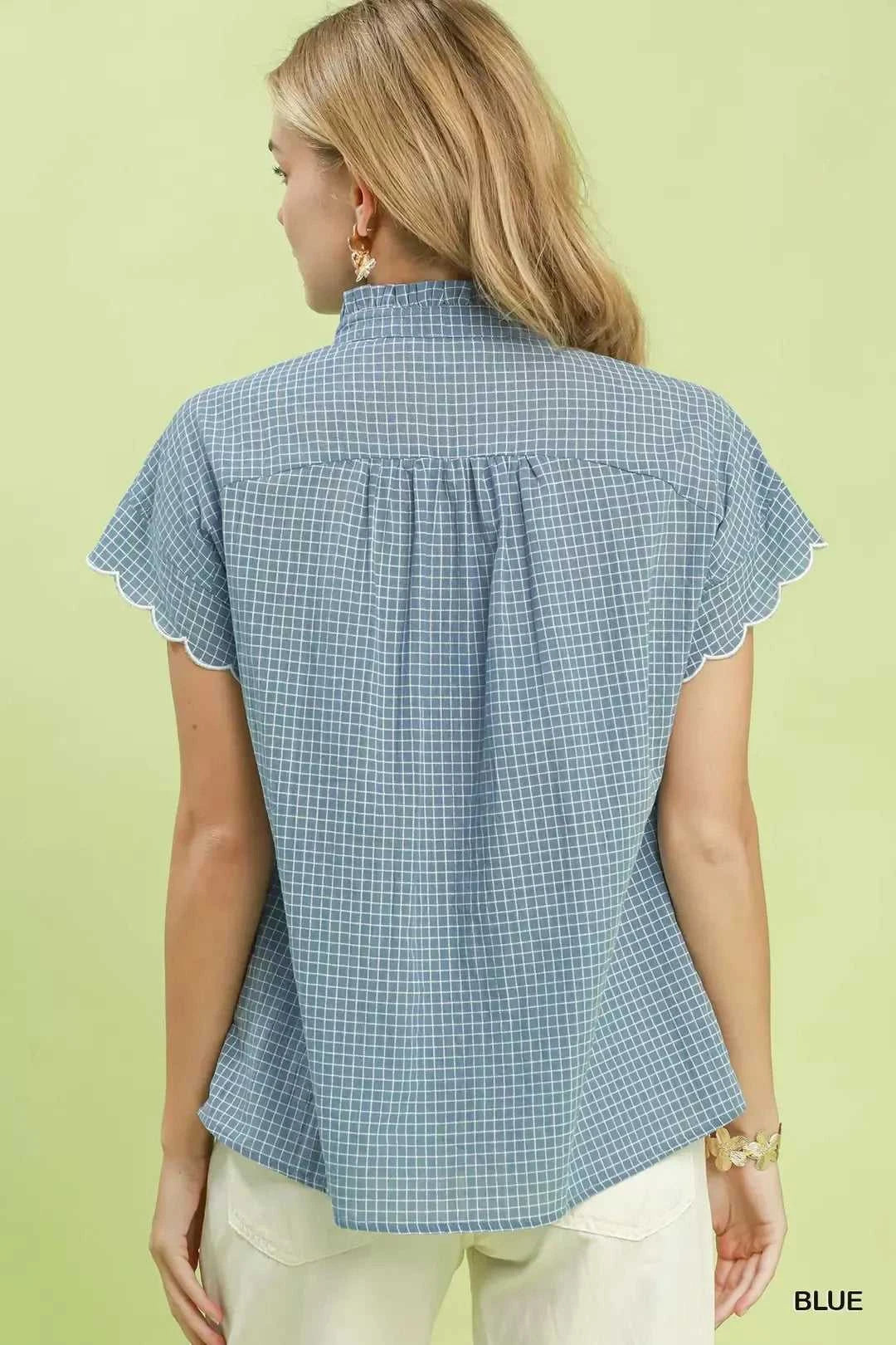 Umgee Embroidered Print Scallop Sleeve Button Front Blouse 100100490251659 51 Affordable Fashion Under $100 Jerry's Apparel 