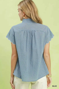 Umgee Embroidered Print Scallop Sleeve Button Front Blouse 100100490251659 51 Affordable Fashion Under $100 Jerry's Apparel 