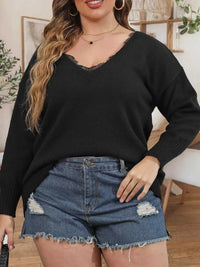 Plus Size Lace Trim V-Neck Sweater 101002554586632 43 Affordable Fashion Under $100 Jerry's Apparel 
