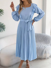 Ruffled Pleated Midi Dress with Waist Tie 101001197851740 44 Affordable Fashion Under $100 Jerry's Apparel 