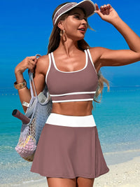 Scoop Neck Top and Skort Swim Set