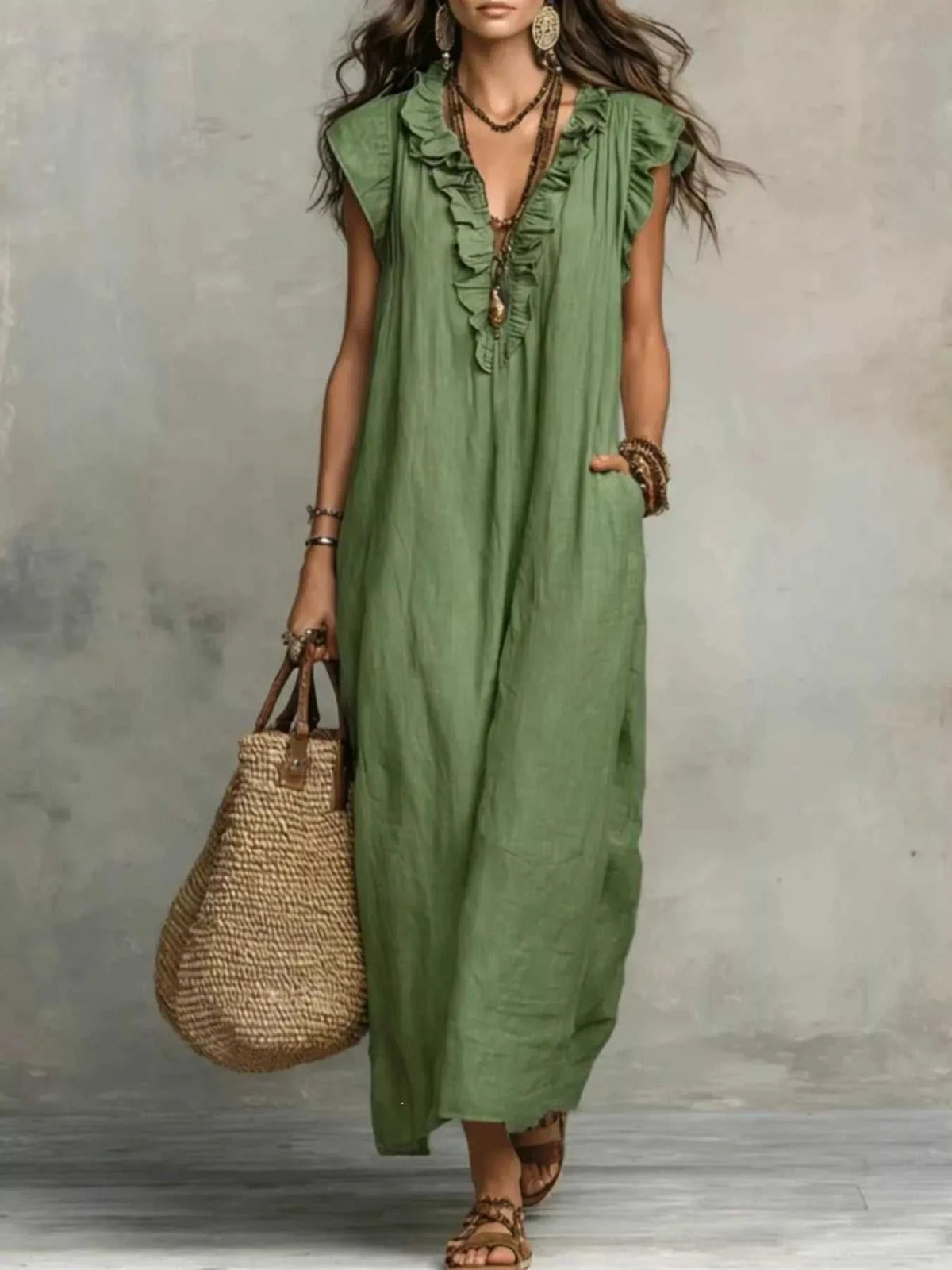 Ruffled V-Neck Maxi Dress 100100710285822 31 Affordable Fashion Under $100 Jerry's Apparel 