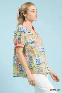 Umgee Abstract Print V-Neck Top 100100956731137 45 Affordable Fashion Under $100 Jerry's Apparel 