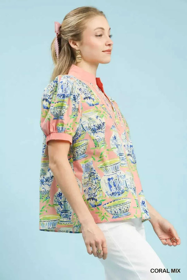 Umgee Abstract Print V-Neck Top 100100956731137 45 Affordable Fashion Under $100 Jerry's Apparel 