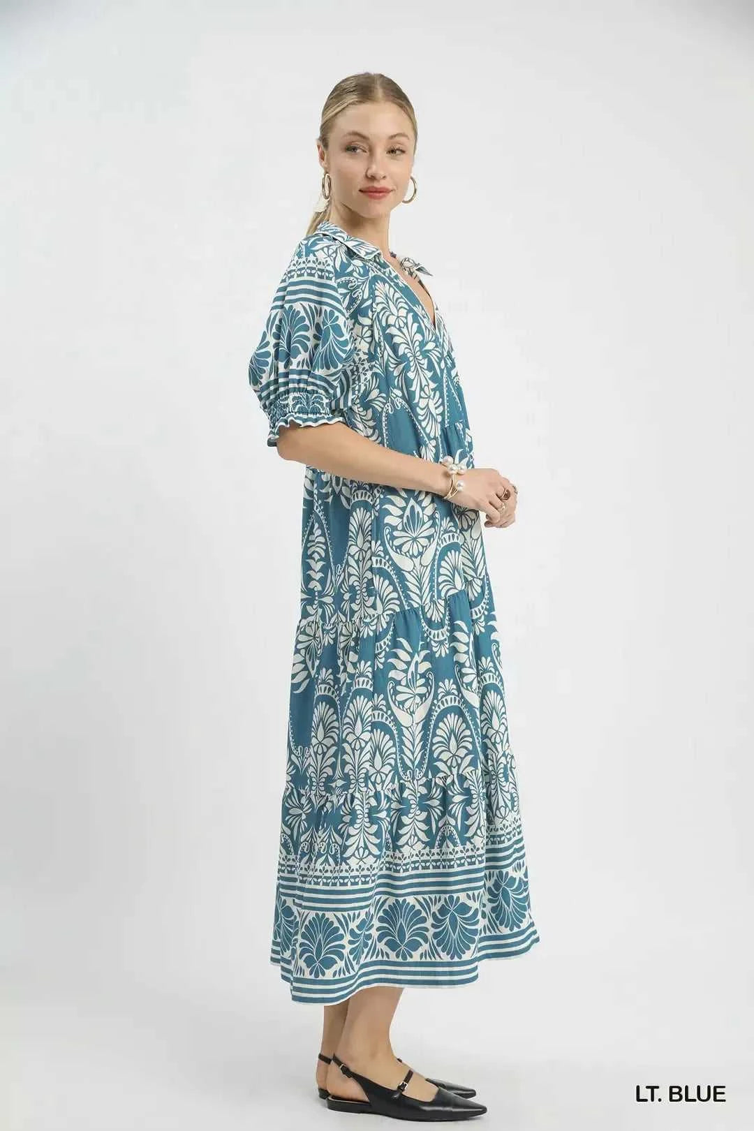 Umgee Two tone Border Print Midi Dress 100100454951485 62 Affordable Fashion Under $100 Jerry's Apparel 