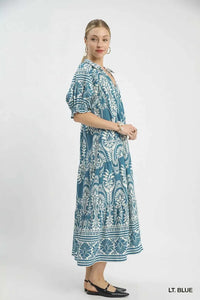 Umgee Two tone Border Print Midi Dress 100100454951485 62 Affordable Fashion Under $100 Jerry's Apparel 