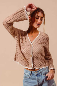 SO ME Open Knit Light Weight Sweater Cardigan With Contrast Wavy Scallop Edge 100100641861665 41 Affordable Fashion Under $100 Jerry's Apparel 