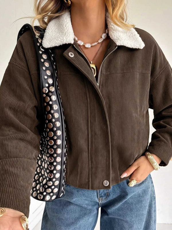 Contrast Sherpa Collar Corduroy Zip Up Jacket 101001434534136 57 Affordable Fashion Under $100 Jerry's Apparel 