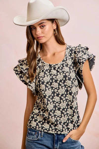 BiBi Floral Jacquard Ruffle Sleeves Knit Top 100100264791752 46 Affordable Fashion Under $100 Jerry's Apparel 
