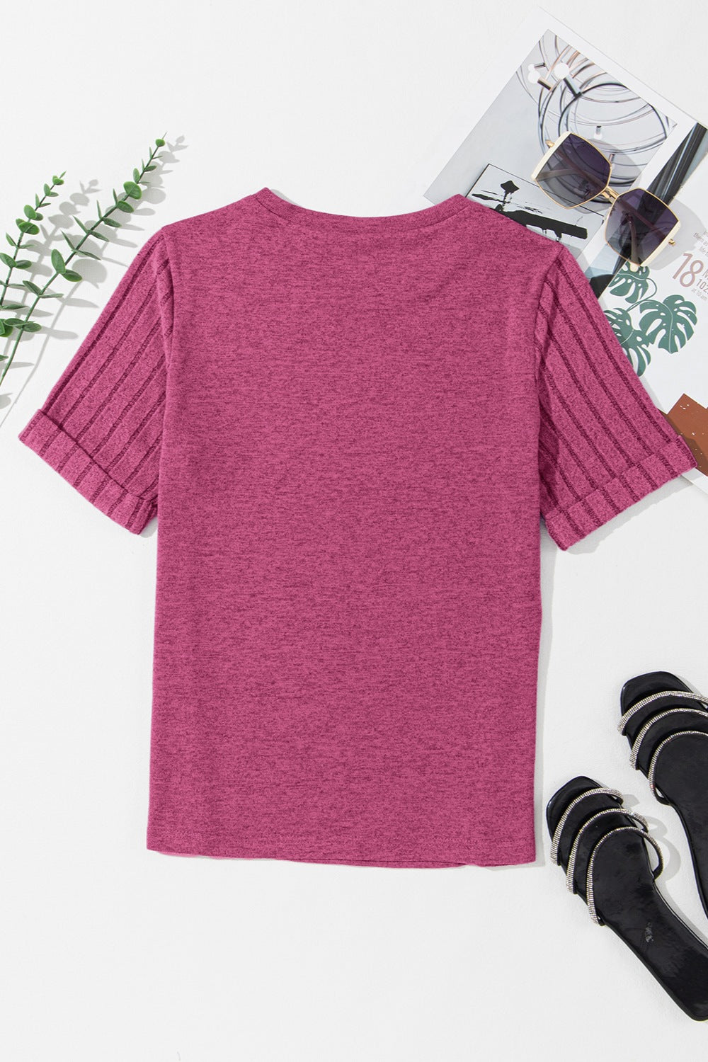 Round Neck Short Sleeve T-Shirt Cerise