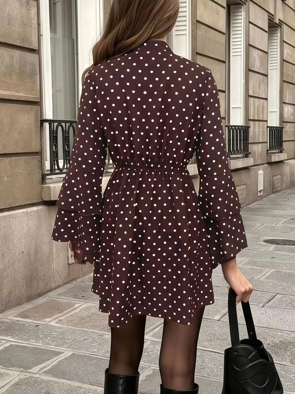 Polka Dot Flare Sleeve Tie Neck Dress 100100463359157 40 Affordable Fashion Under $100 Jerry's Apparel 