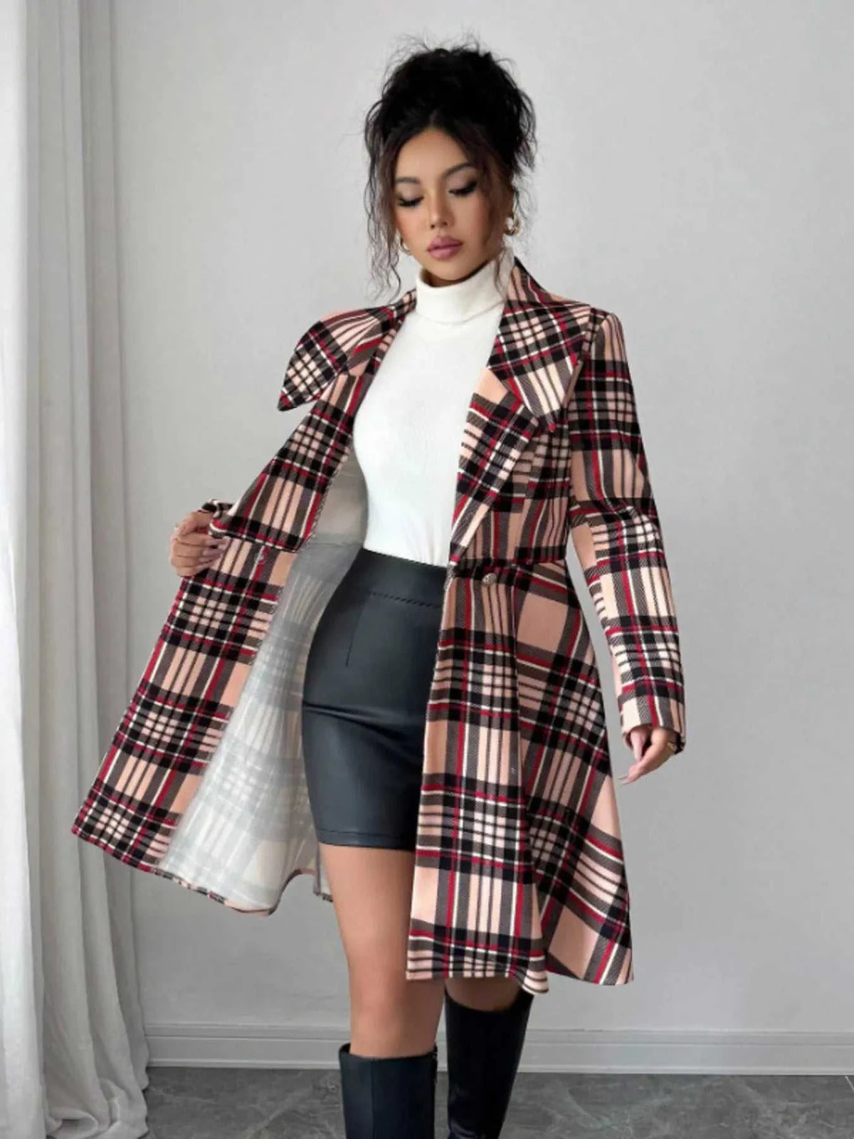 Plaid Button Up Long Sleeve Coat 100100665532432 80 Affordable Fashion Under $100 Jerry's Apparel 