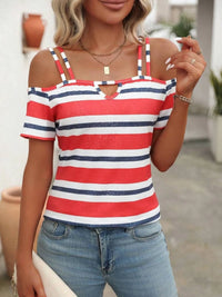 Striped Cold Shoulder T-Shirt