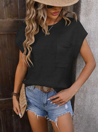 Mandy Pocketed Round Neck Cap Sleeve Sweater 100100381005252 32 Affordable Fashion Under $100 Jerry's Apparel 