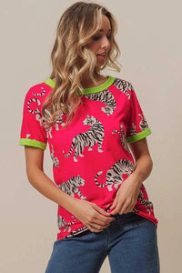 BiBi Big Tiger Print Jersey Contrast Ringer Top 100100215151725 27 Affordable Fashion Under $100 Jerry's Apparel 