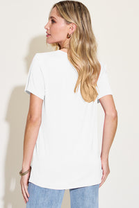 Bamboo Full Size V-Neck High-Low T-Shirt