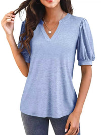 Puff Sleeve Notched Casual T-Shirt 100100978352776 23 Affordable Fashion Under $100 Jerry's Apparel 