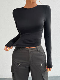 Backless Round Neck Long Sleeve T-Shirt