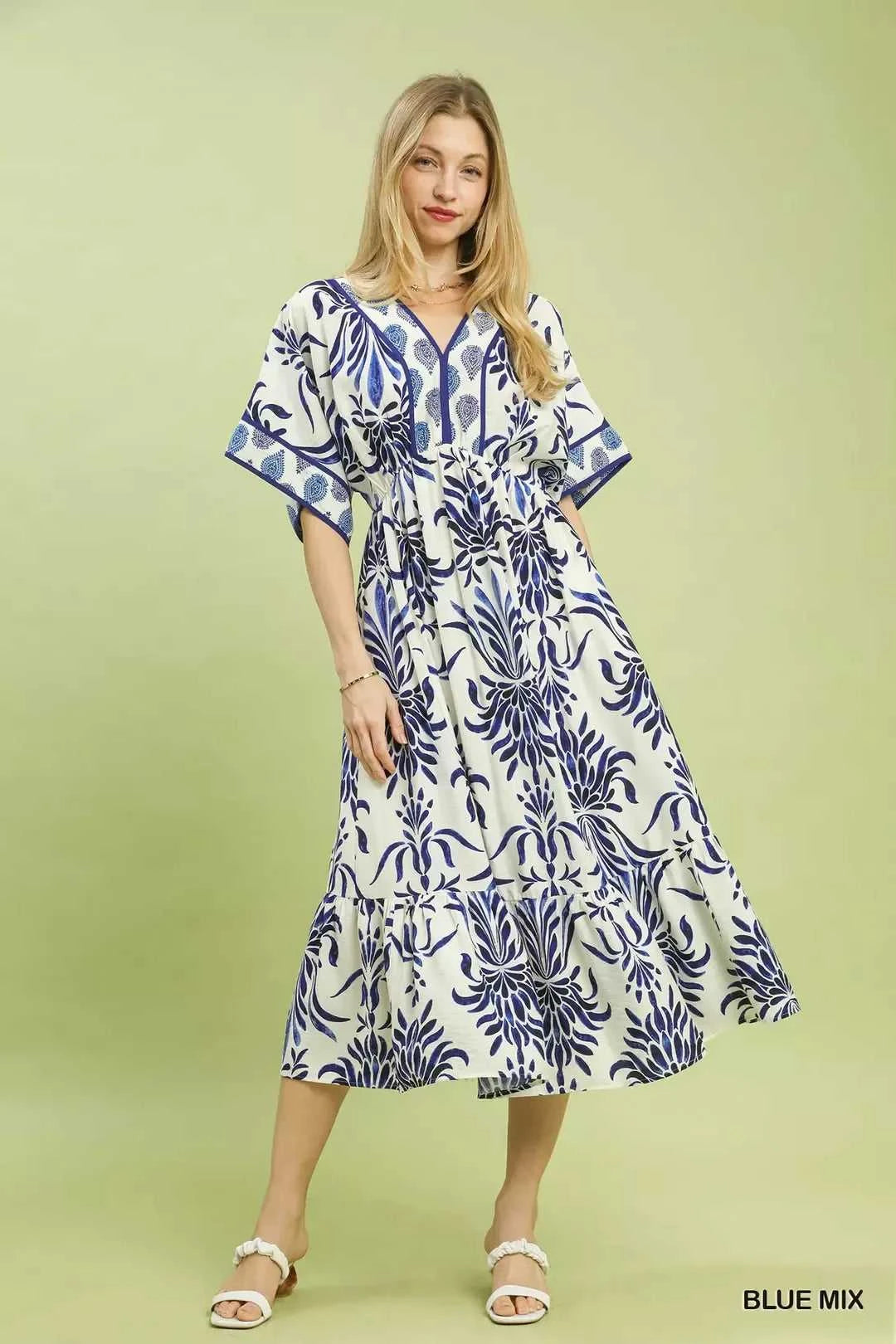 Umgee Mix Floral Border Midi Dress with Pockets 100100419491564 62 Affordable Fashion Under $100 Jerry's Apparel 